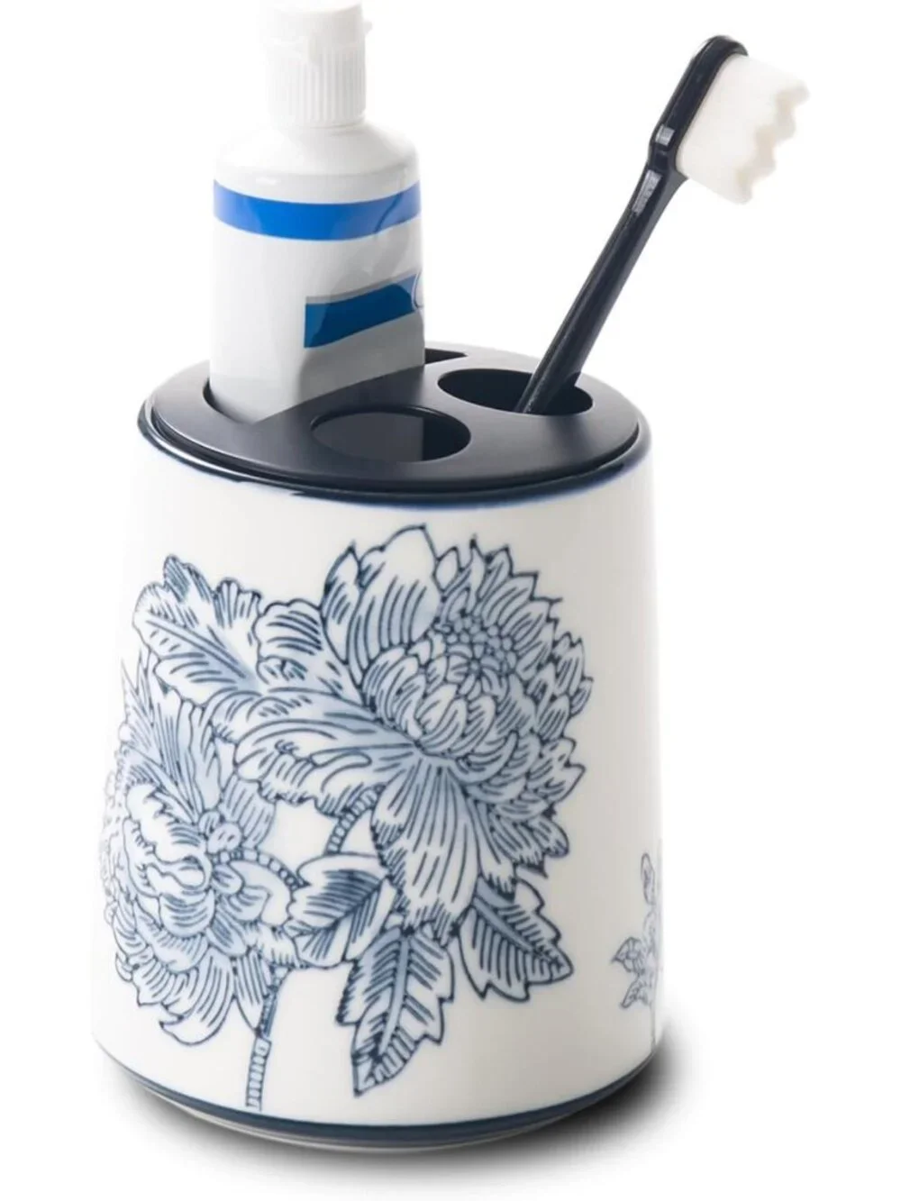 Ceramic Toothbrush Holder for Bathroom, Chinoiserie Makeup Brush Cup, Floral